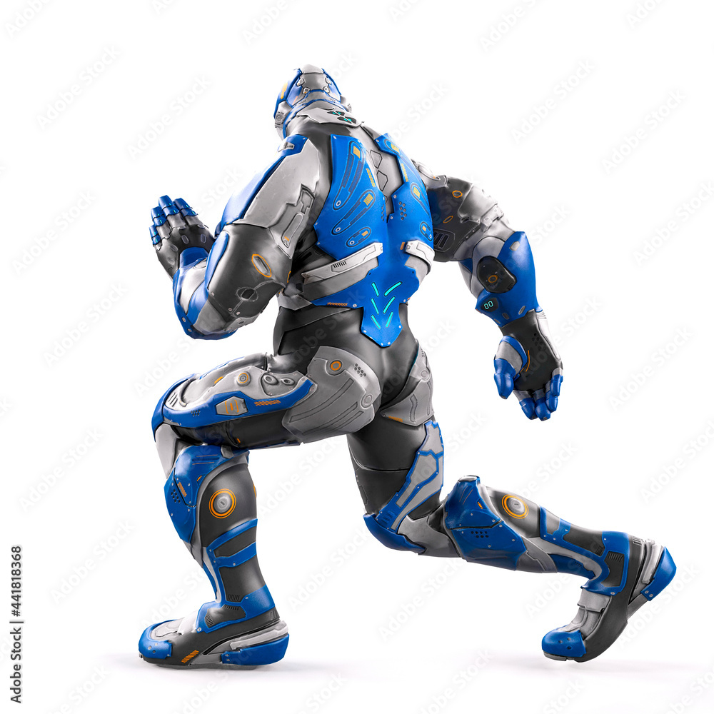 future soldier is dancing on white background rear view