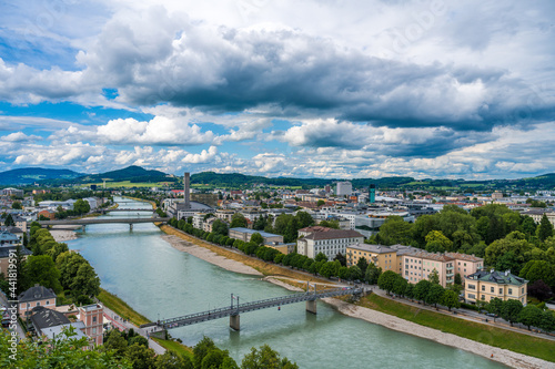 view of the river salzach Salzburg City Müllnersteg Lehener Brücke