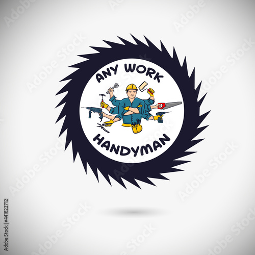 Tools in hand. jack of all trades. handyman logo. A builder who knows how to do everything. vector illustration