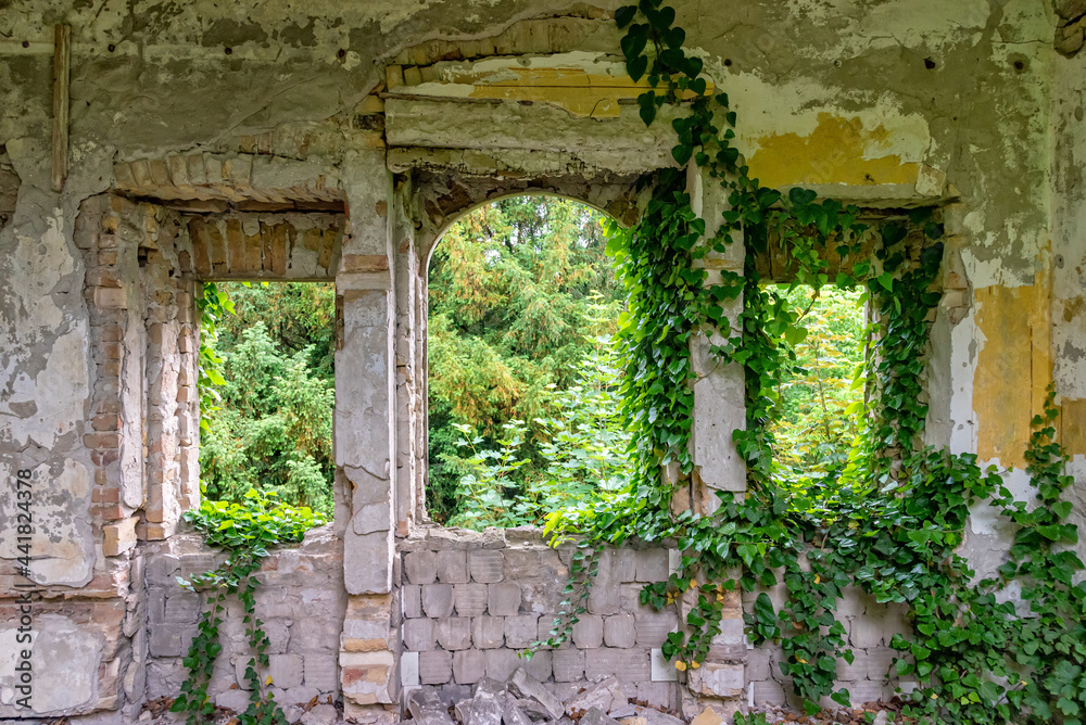 A dilapidated abandoned building. Derelict houses