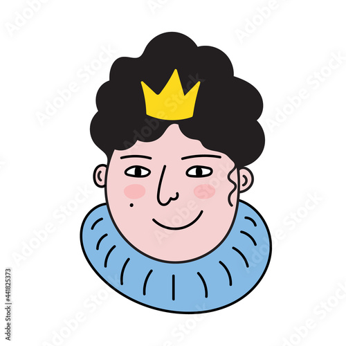 Queen face, hand drawn logo of woman with crown on her head.Avatar, simple icon.Doodle style, minimalism.Isolated.Vector Illustration photo