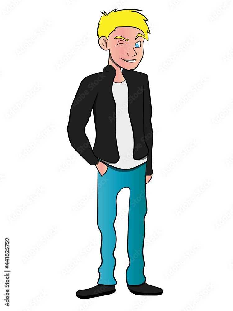 Standing Cartoon Character Wink Eye Wearing Shirt & Jean