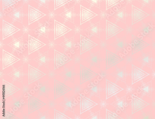 Abstract pink and silver textured pattern with kaleidoscope effect. Vector illustration. Symmetric geometric ornament for digital paper, wallpaper backdrop design, invitations, wrappings.