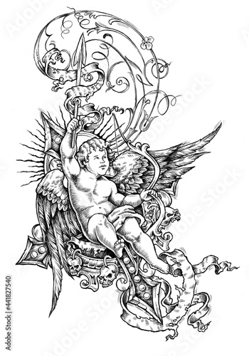 Leinwand Poster cherub with bow and arrow ornaments