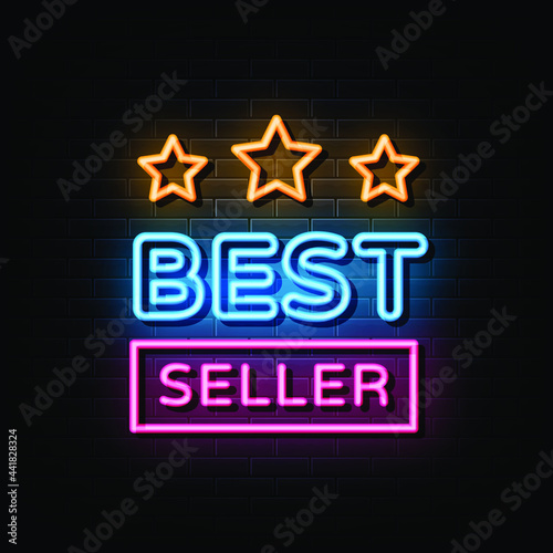 Best seller neon text vector. sign symbol