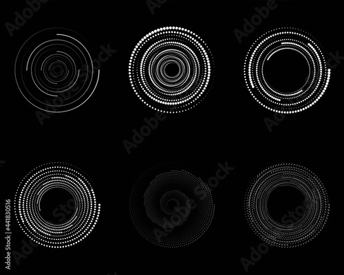 Dots in Circle Form . Spiral Vector Illustration. Technology round Logo . Design element . Abstract Geometric shape .