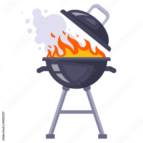 grill meat in a barbecue grill. flat vector illustration.