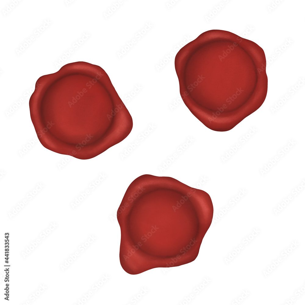 Set of red wax seasl with space for logo or text isolated on white background. Hand drawn Set of red wax seasl with space for logo or text isolated on white background. Hand drawn