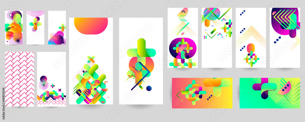 Set geometric colors fluid shapes eps 10. Flowing and liquid abstract gradient background for banner, poster or book. Vector design