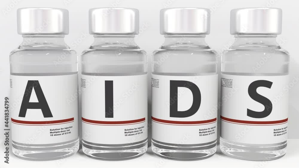 Medicine vials compose AIDS text, conceptual 3d animation Medicine vials compose AIDS text, conceptual 3d animation