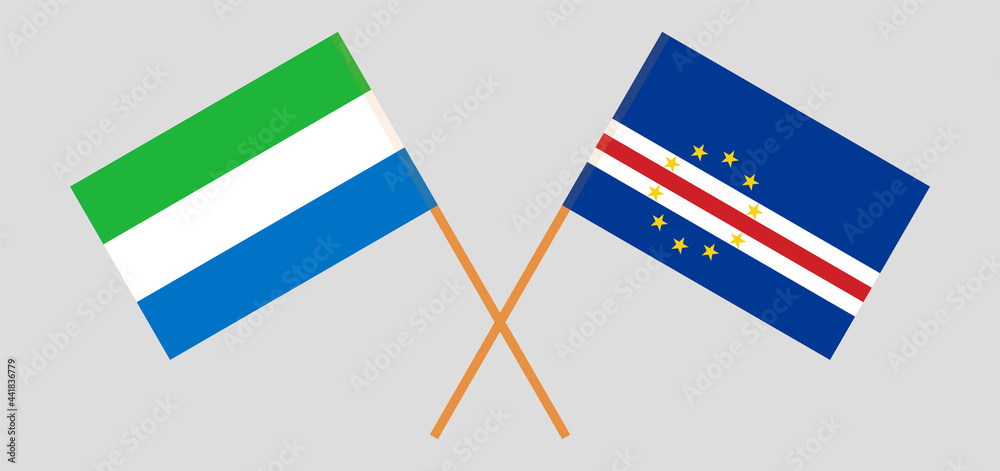 Crossed flags of Sierra Leone and Cape Verde. Official colors. Correct proportion