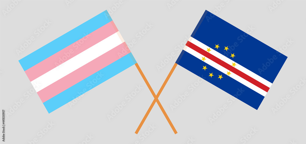 Crossed flags of transgender pride and Cape Verde. Official colors. Correct proportion Crossed flags of transgender pride and Cape Verde. Official colors. Correct proportion