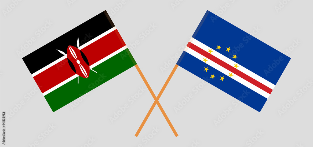 Crossed flags of Kenya and Cape Verde. Official colors. Correct proportion