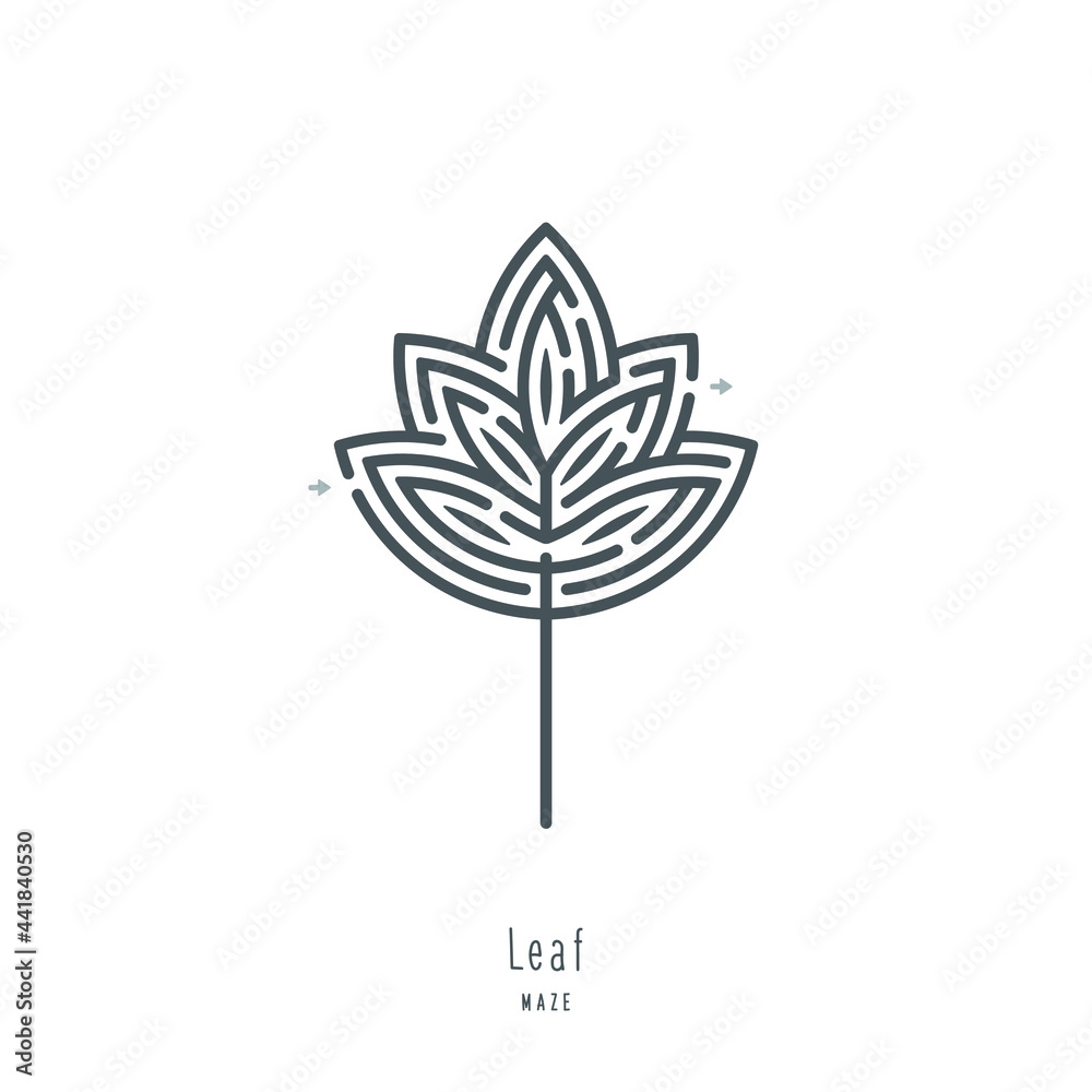 Abstract maze leaf. Game for children and parents. Puzzle for kids. Labyrinth conundrum. Flat vector illustration isolated on white background. One Entrance, One Exit. Cartoon style. Abstract maze leaf. Game for children and parents. Puzzle for kids. Labyrinth conundrum. Flat vector illustration isolated on white background. One Entrance, One Exit. Cartoon style.