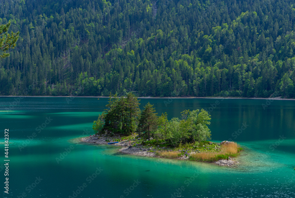 Tiny island in the middle of the lake, in Bavaria, Germany.
