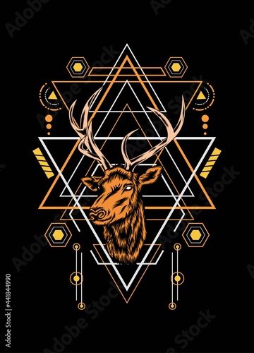 Deer head with sacred geometry pattern on black background. eps10 vector