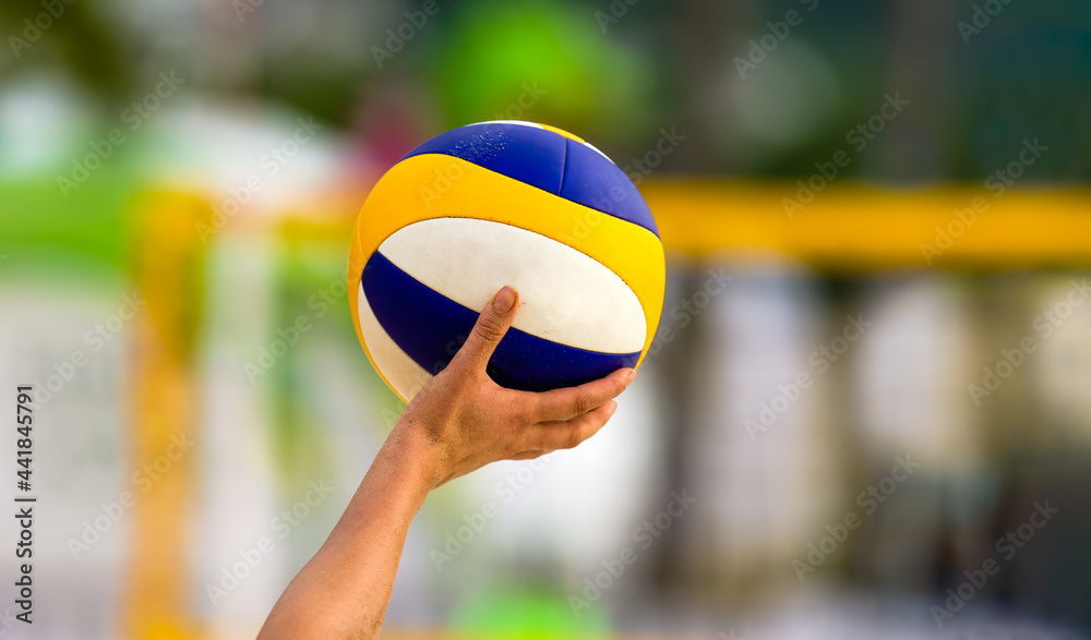 Volleyball Beach Player Serving Ball Image Stock Photo | Adobe Stock