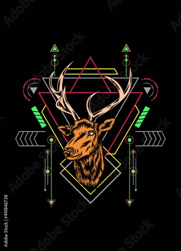 Deer head with sacred geometry pattern on black background. eps10 vector