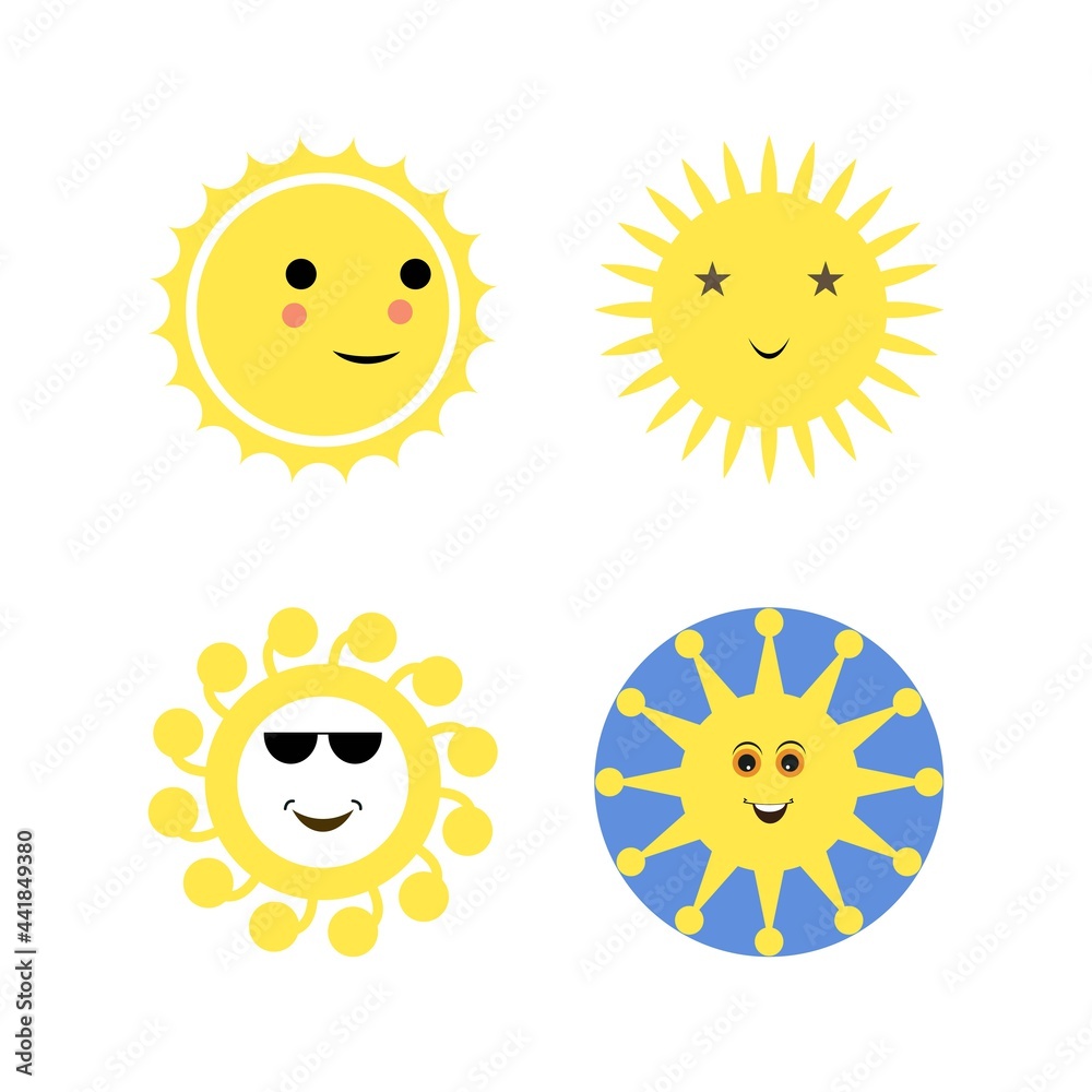 Sun icons vector isolated on white background. Shine sun ray set. Sunshine vector sign. Sunset icon collection