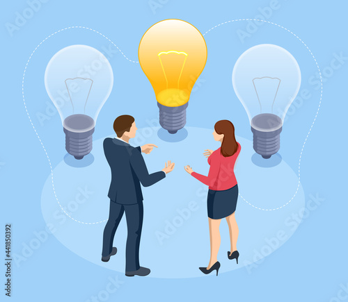 Isometric creative idea and innovation concept. Analytical thinking for processing