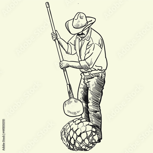 Vintage hand drawn Agave tequilana farmer2