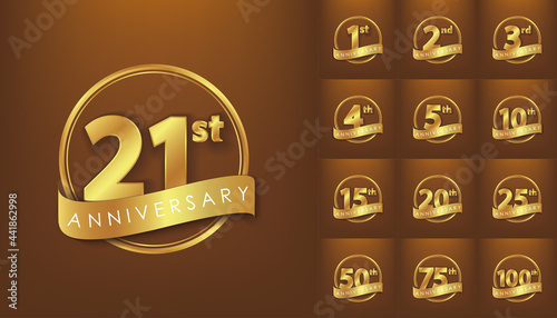 Realistic Golden anniversary premium set Vector Design