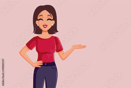 Happy Smiling Woman Making a Presentation Gesture