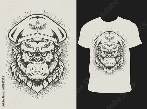 illustration gorilla army head with t shirt design