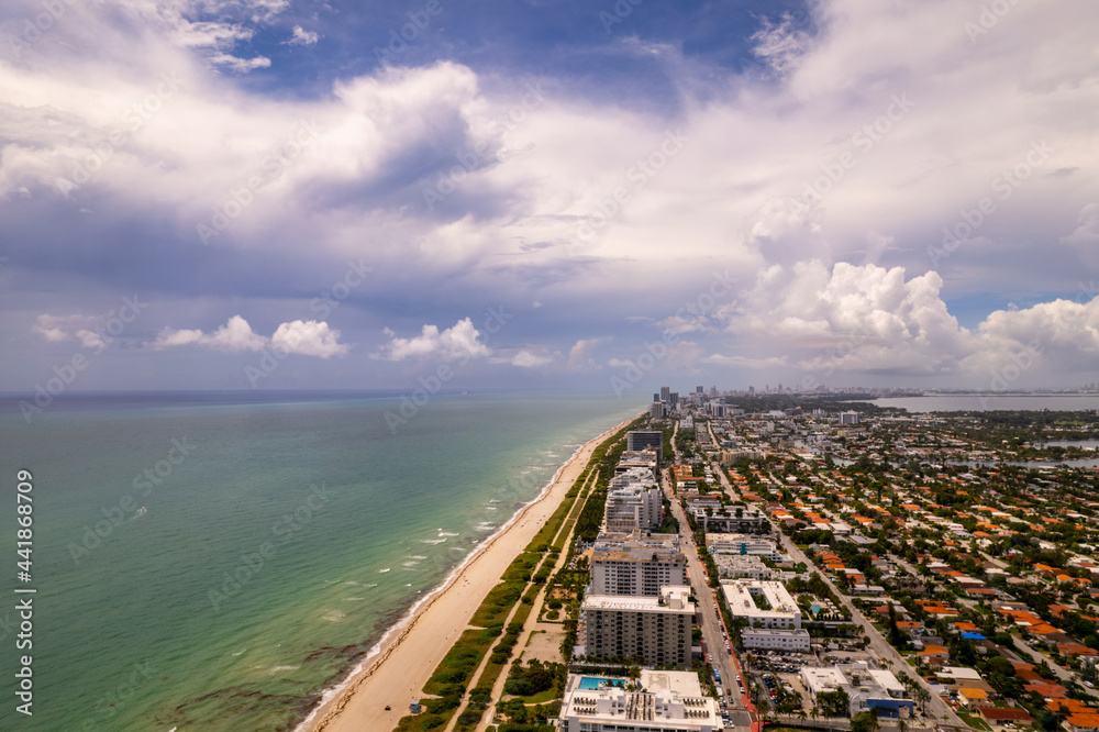 Beautiful sky over Miami Beach FL USA beachfront condos