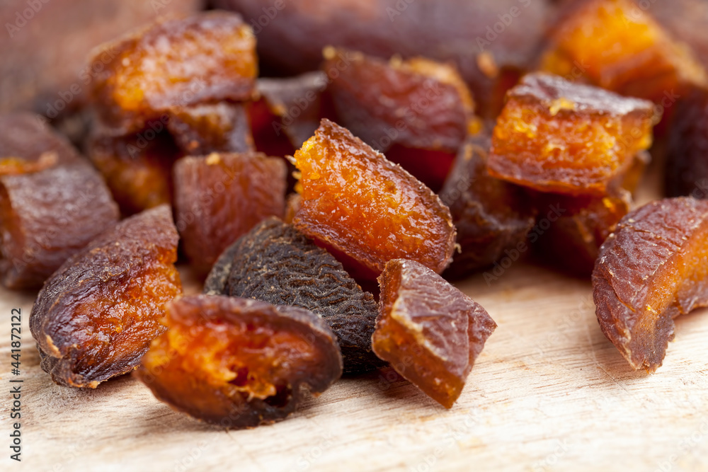 dried apricot fruits cut into pieces during cooking dried apricot fruits cut into pieces during cooking
