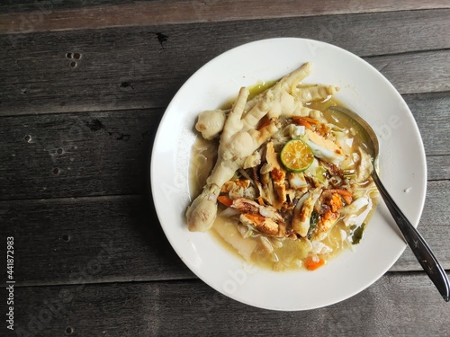 Soto Banjar is Traditional Indonesian Chicken Soup from Banjarmasin. Indonesia. Blurry Background