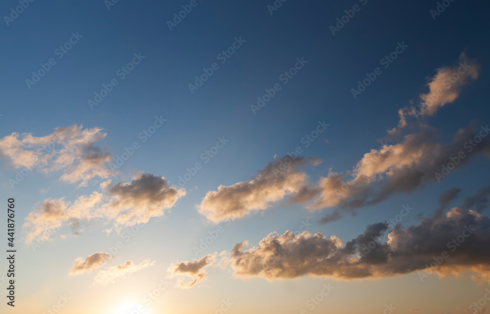 Fototapeta premium sun and clouds at sunset or sunrise, landscape in nature