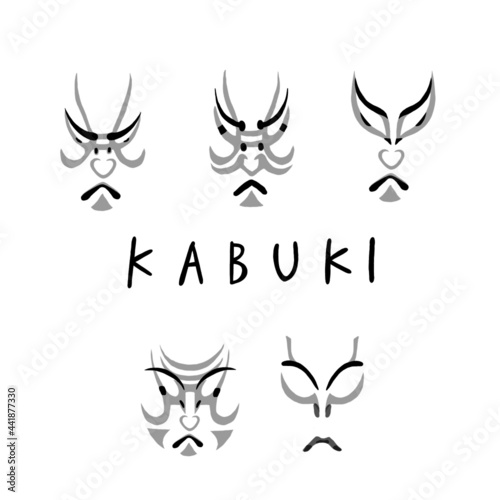 Japanese art illustration. Hand drawn sketch. Japanese culture. Vector illustration of Japanese kabuki set. Olympic tokyo celemony design elements. Isolated objects. 