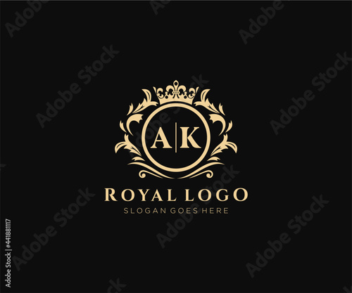 Initial AK Letter Luxurious Brand Logo Template, for Restaurant, Royalty, Boutique, Cafe, Hotel, Heraldic, Jewelry, Fashion and other vector illustration.