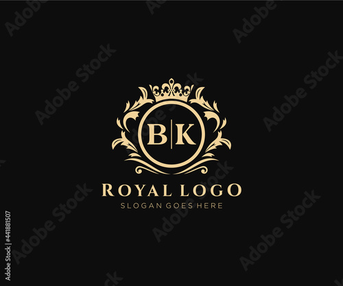 Initial BK Letter Luxurious Brand Logo Template, for Restaurant, Royalty, Boutique, Cafe, Hotel, Heraldic, Jewelry, Fashion and other vector illustration. photo