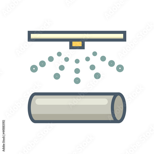 Metallurgy or metallurgical production industry vector icon. That heat treatment, annealing or cooling process consist of water spray, hot steel, iron or metal. Improve hardening of material. 64x64 px