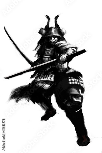 Japanese samurai in armor, he has two katanas