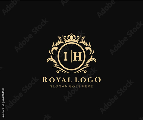 Initial IH Letter Luxurious Brand Logo Template, for Restaurant, Royalty, Boutique, Cafe, Hotel, Heraldic, Jewelry, Fashion and other vector illustration. photo