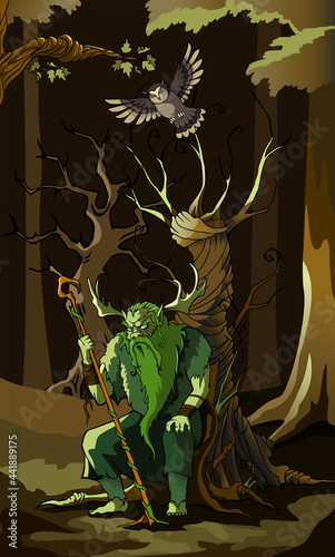 Wood Goblin in the forest, vector illustration