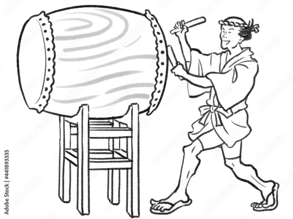 日本画タッチの太鼓を叩く人物イラストjapanese Painting Illustration The Person Play The Taiko Drums Stock Illustration Adobe Stock
