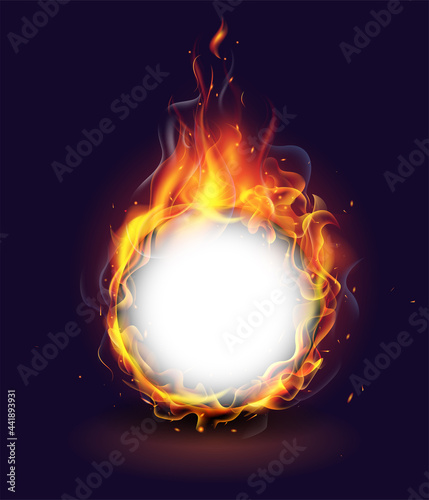 Realistic Burning Fire Flame on black background