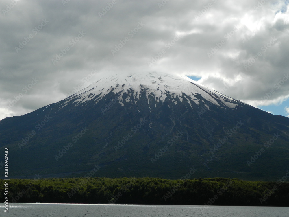 Volcano Osorno covered with clouds