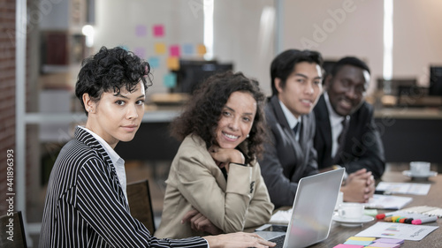 Portrait of businesswoman meeting with the team mate in the modern office.