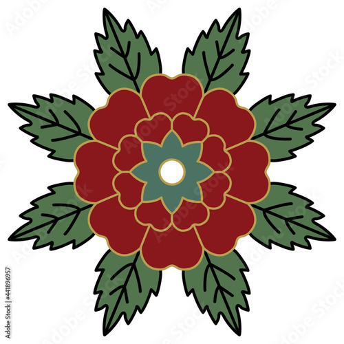 Abstract round floral ornament or mandala. Indian medieval Mogul motif.