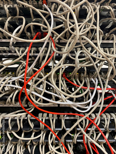 Internet cables rack not arranged on data center