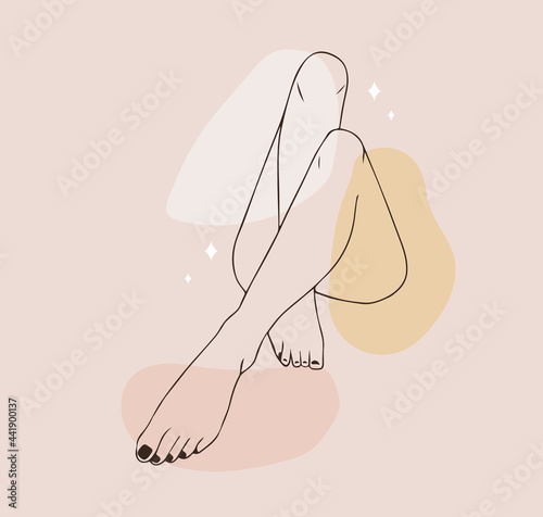 Hair removal. Linear female smooth legs. Woman body care. Vector Illustration of elegant feet in a trendy minimalist style. Epilation, beauty and health concept.