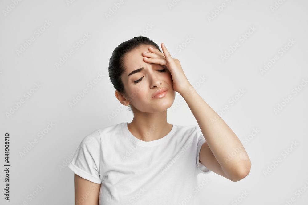 woman with headache health problems isolated background depression migraine woman with headache health problems isolated background depression migraine