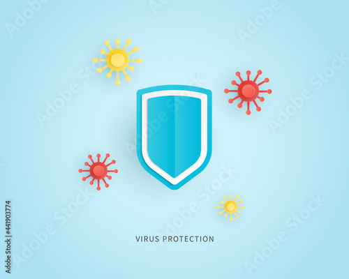 Virus protection concept in paper cus style. Vector illustration.