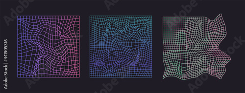 Canvastavla Distorted neon grid pattern