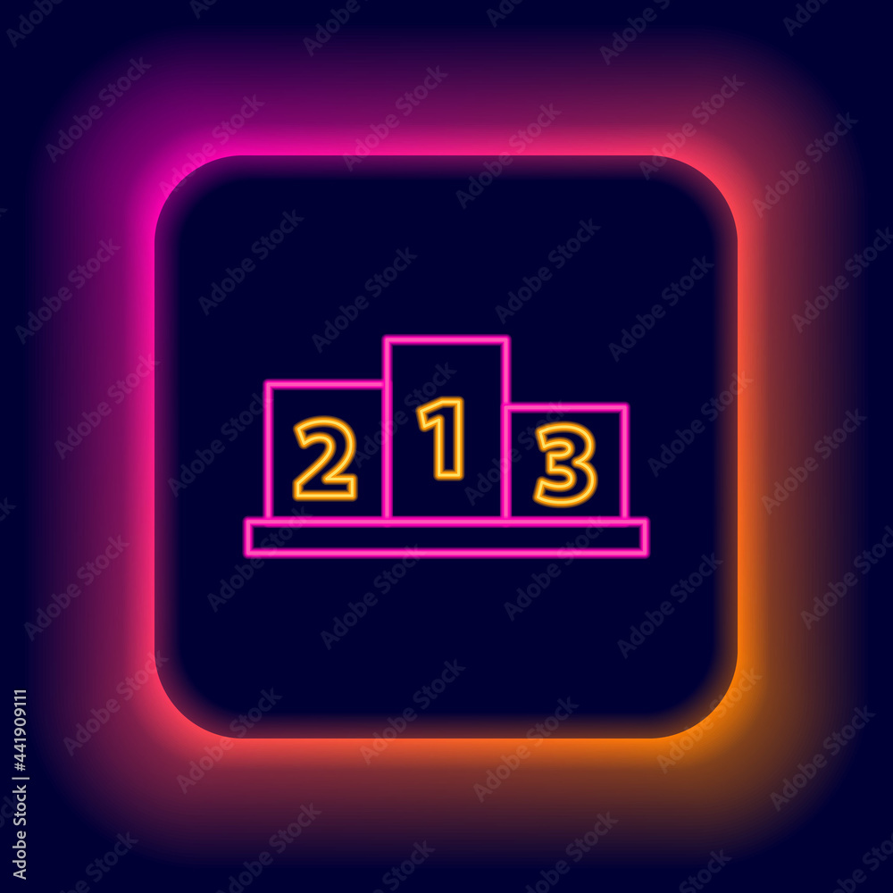 Glowing neon line Award over sports winner podium icon isolated on black background. Colorful outline concept. Vector Glowing neon line Award over sports winner podium icon isolated on black background. Colorful outline concept. Vector